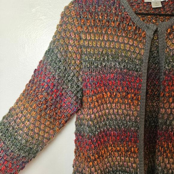 Christopher & Banks‎ Marled Rainbow Open Front Cardigan Sweater M Grey Duster - Picture 2 of 7